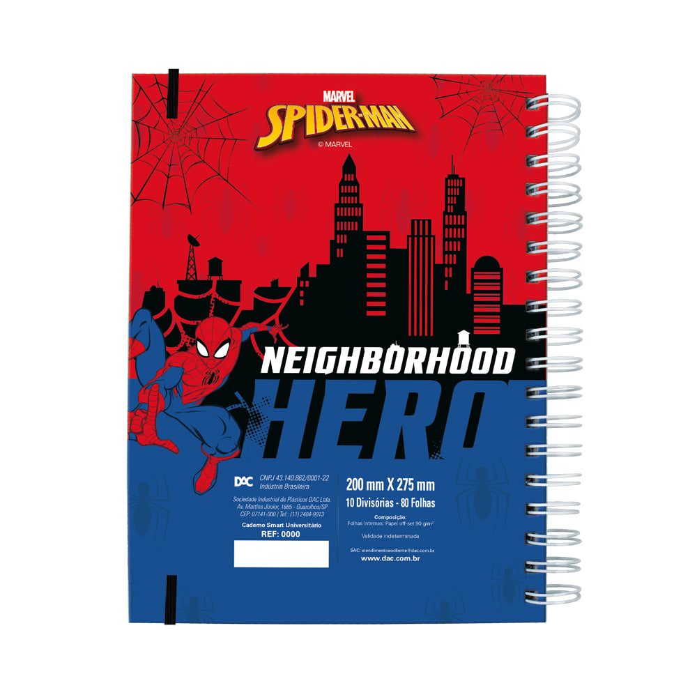 Caderno Smart Universitário com 80 Folhas 90g/m² Fechamento em Elástico - Homem Aranha 20x27,5cm Dac - 5504
