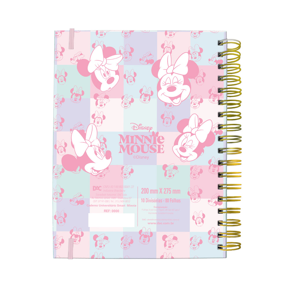 Caderno Smart Universitário com 80 Folhas 90g/m² Fechamento em Elástico - Minnie 20x27,5cm Dac - 5524