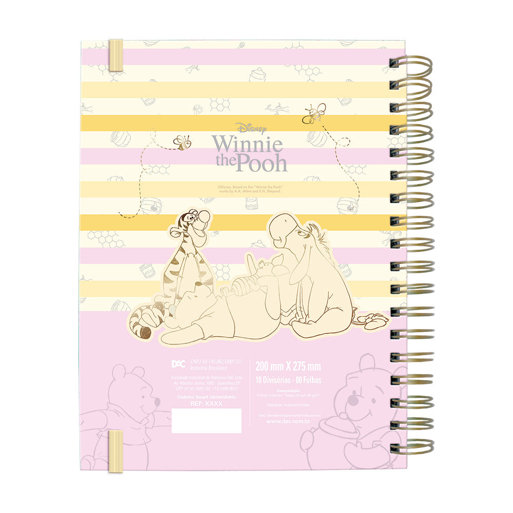 Caderno Smart Universitário com 80 Folhas 90g/m² Fechamento em Elástico - Pooh 20x27,5cm Dac - 5370