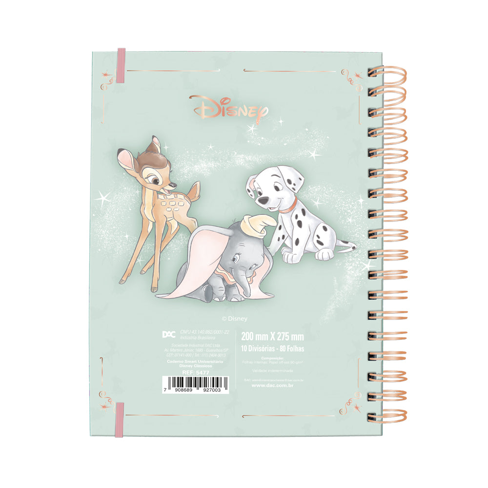 Caderno Smart Universitário com 80 Folhas 90g/m² Fechamento em Elástico - Disney Classics 20x27,5cm Dac - 5477