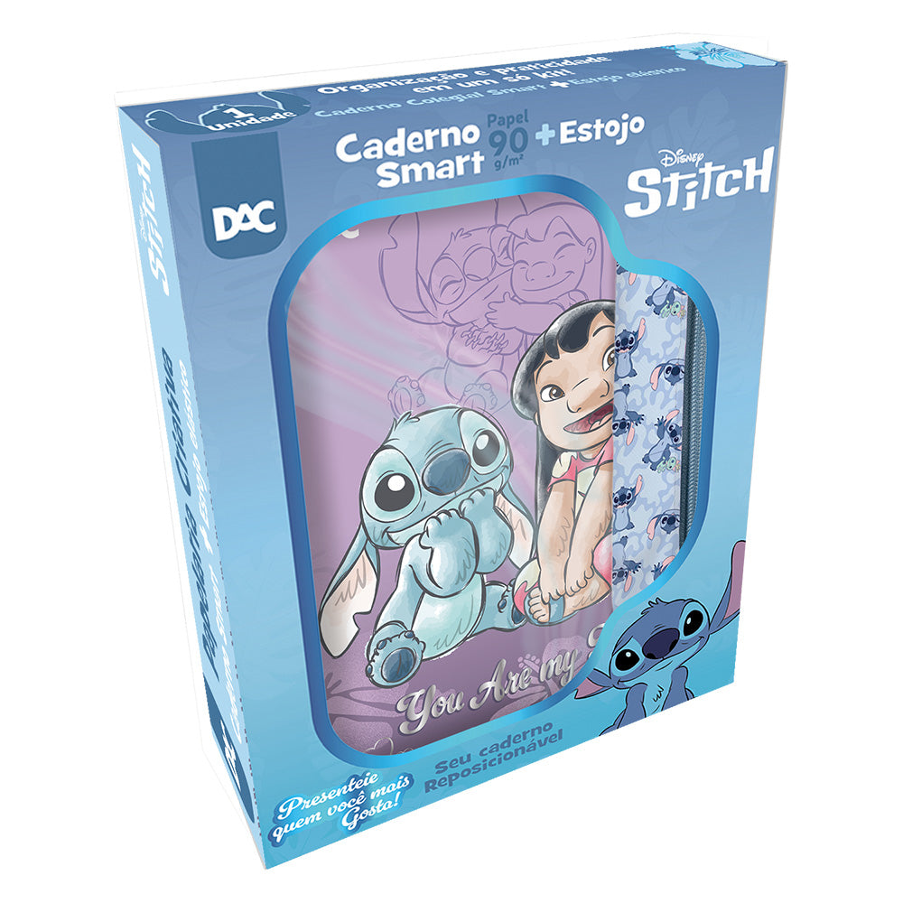 Caixa Criativa Caderno Dac Smart Colegial Stitch + Estojo - Stitch 24x17,7cm 90g/m² Dac - 5319