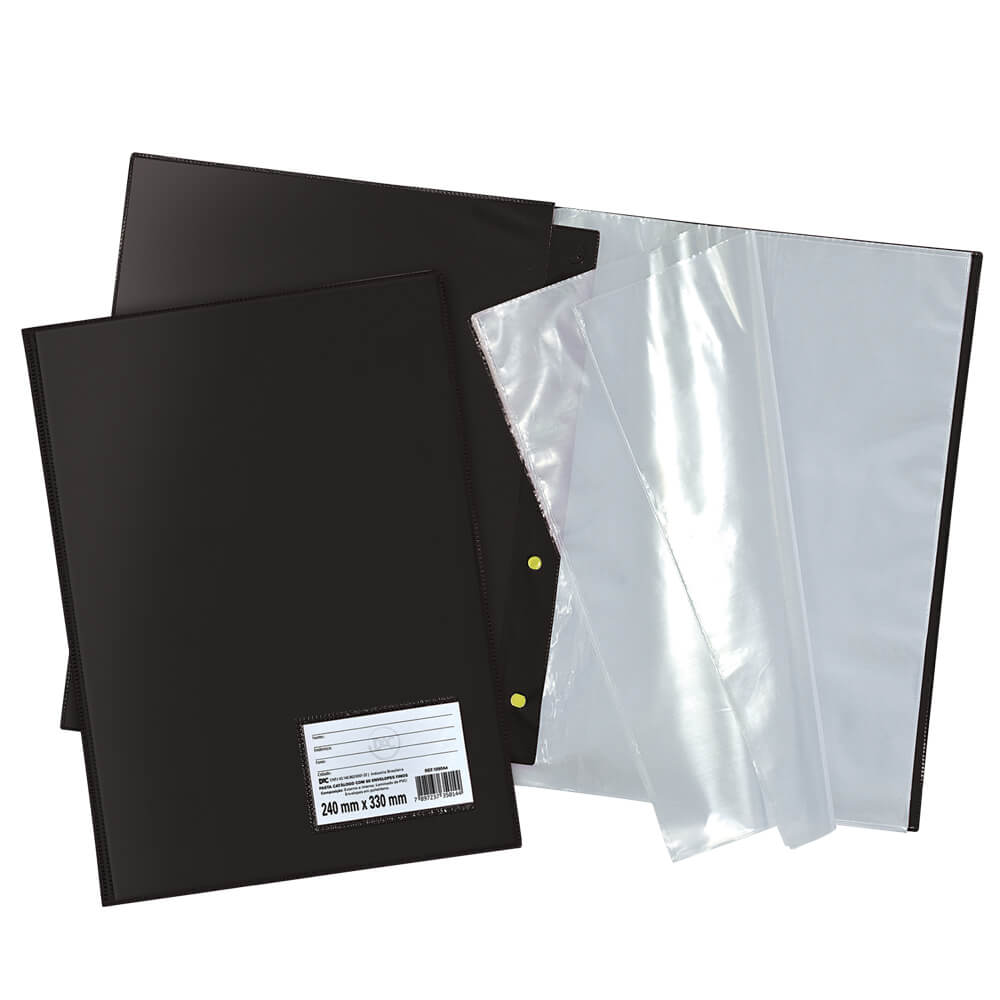 Pasta Catálogo 24x33cm com 100 Envelopes Finos - Preto Dac - 192