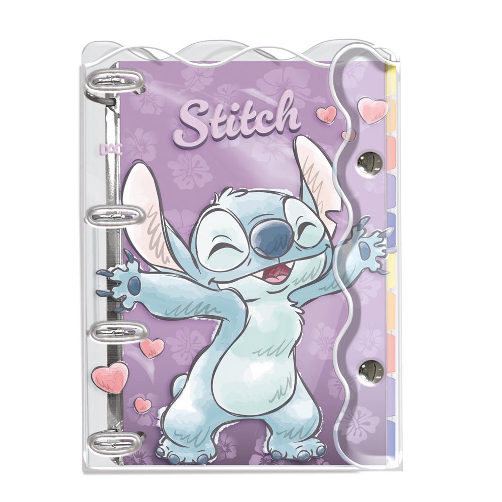Mini Fichário Pvc Cristal com 80 Folhas 90g/m² Fechamento em Botão - Stitch 10,5x11,5cm Dac - 5380