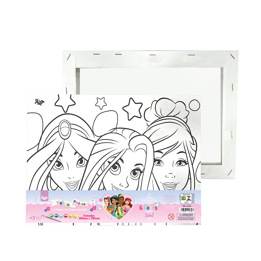 Tela para Pintura Guache com 1 Pincél e 6 Cores - Princesas Dac - 5336
