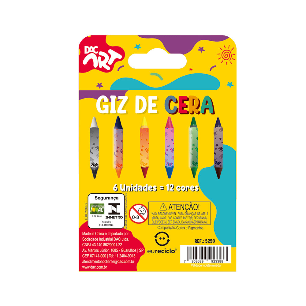 Giz de Cera Ponta Dupla com 12 Cores Dac - 5250
