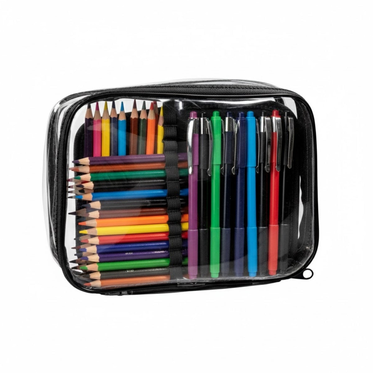 Estojo Baú Gg Pvc Cristal com Divisória Preto 22,5x16cm Dac - 4686