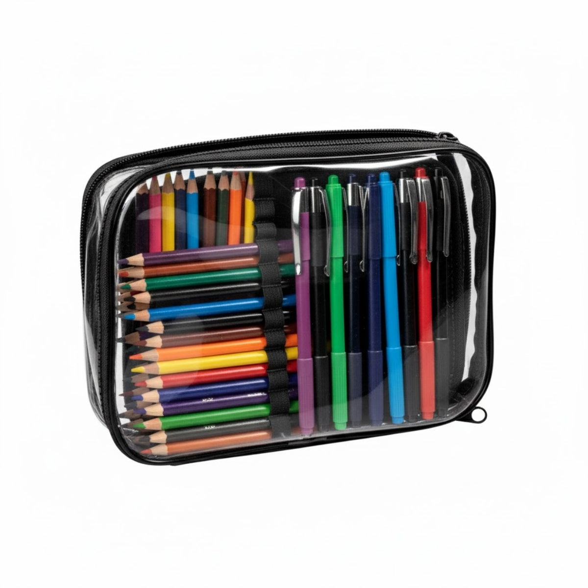 Estojo Baú Gg Pvc Cristal com Divisória Preto 22,5x16cm Dac - 4686