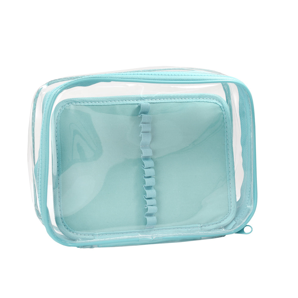 Estojo Baú Gg Pvc Cristal com Divisória Verde 22,5x16cm Dac - 4685