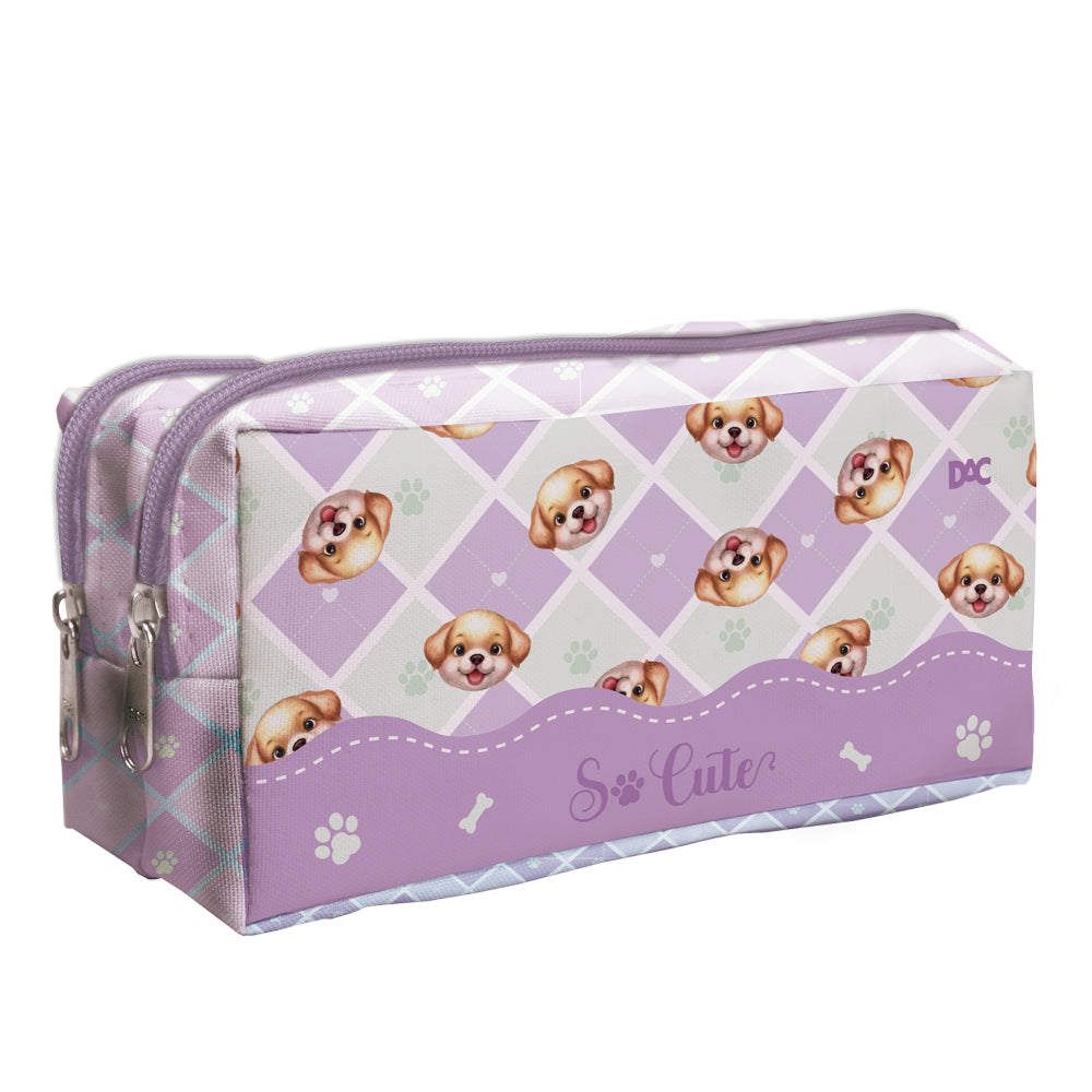 Estojo Duplo com 2 Zíperes em Tecido - So Cute Dog 19,5x8,7cm Dac - 5563
