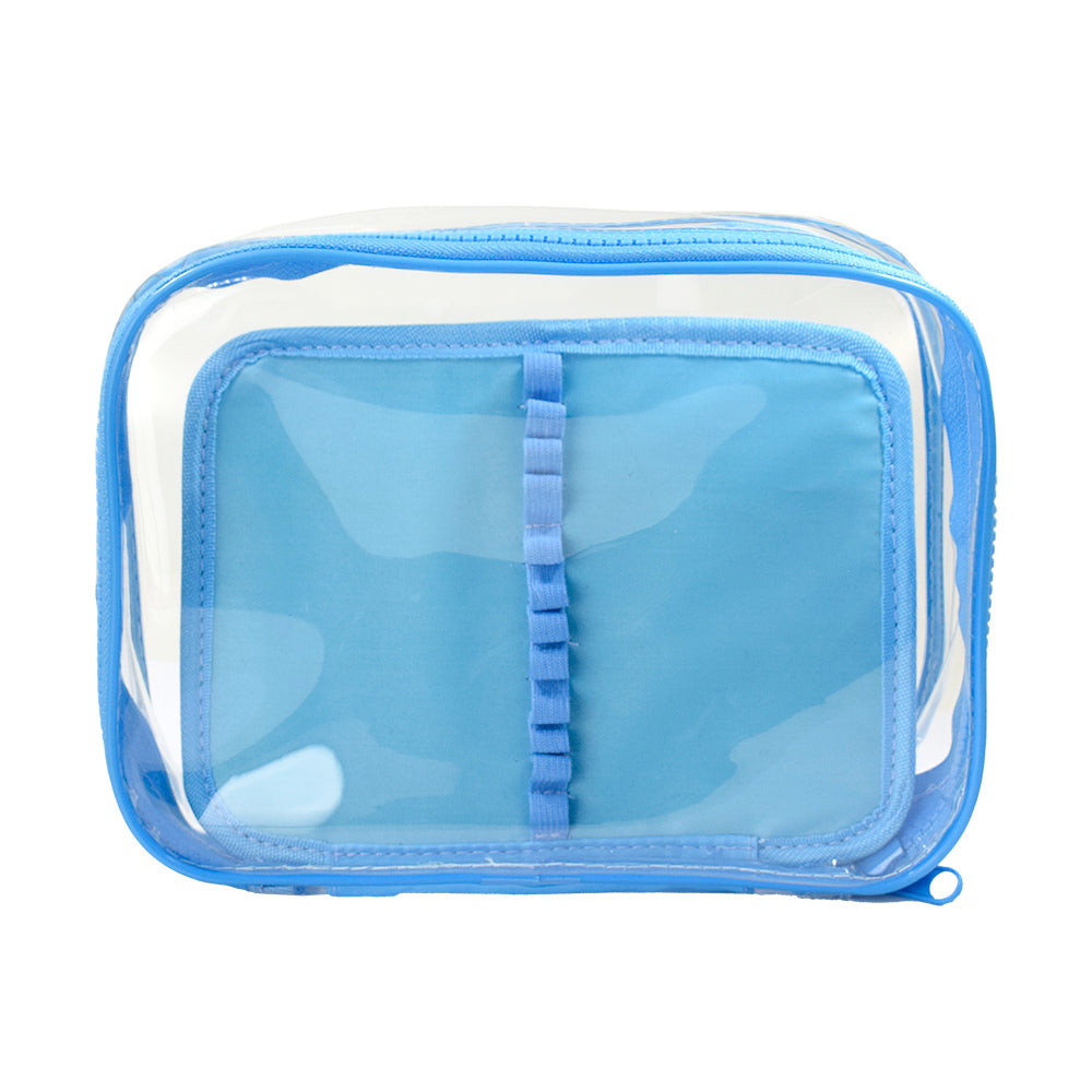 Estojo Baú Gg Pvc Cristal com Divisória Azul 22,5x16cm Dac - 4683