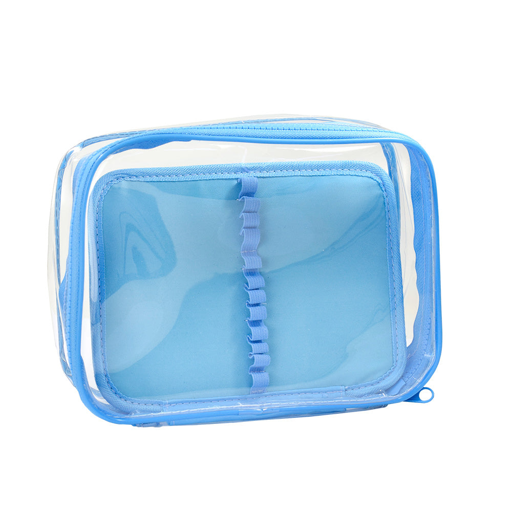 Estojo Baú Gg Pvc Cristal com Divisória Azul 22,5x16cm Dac - 4683