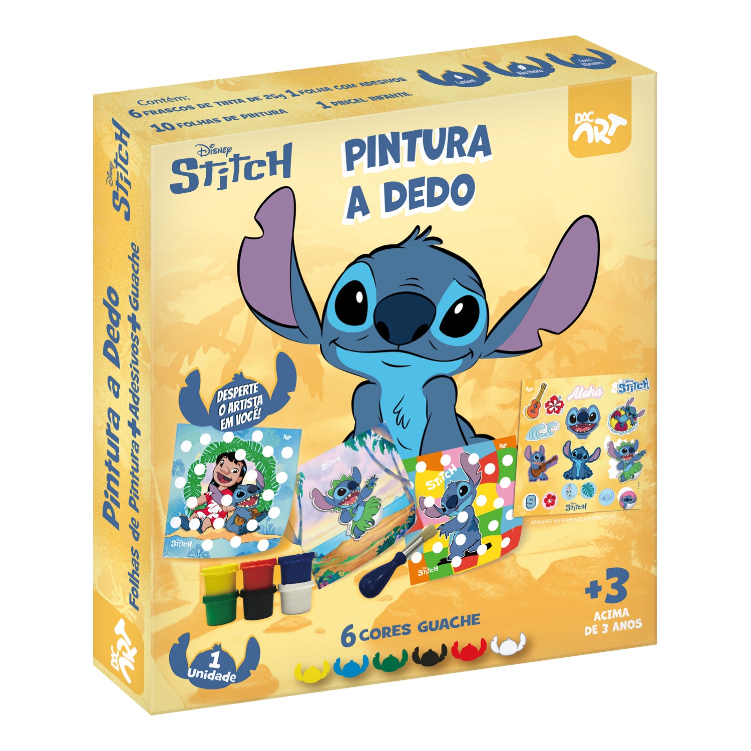 Pintura a Dedo com 1 Pincél e 6 Cores - Stitch Dac - 5608