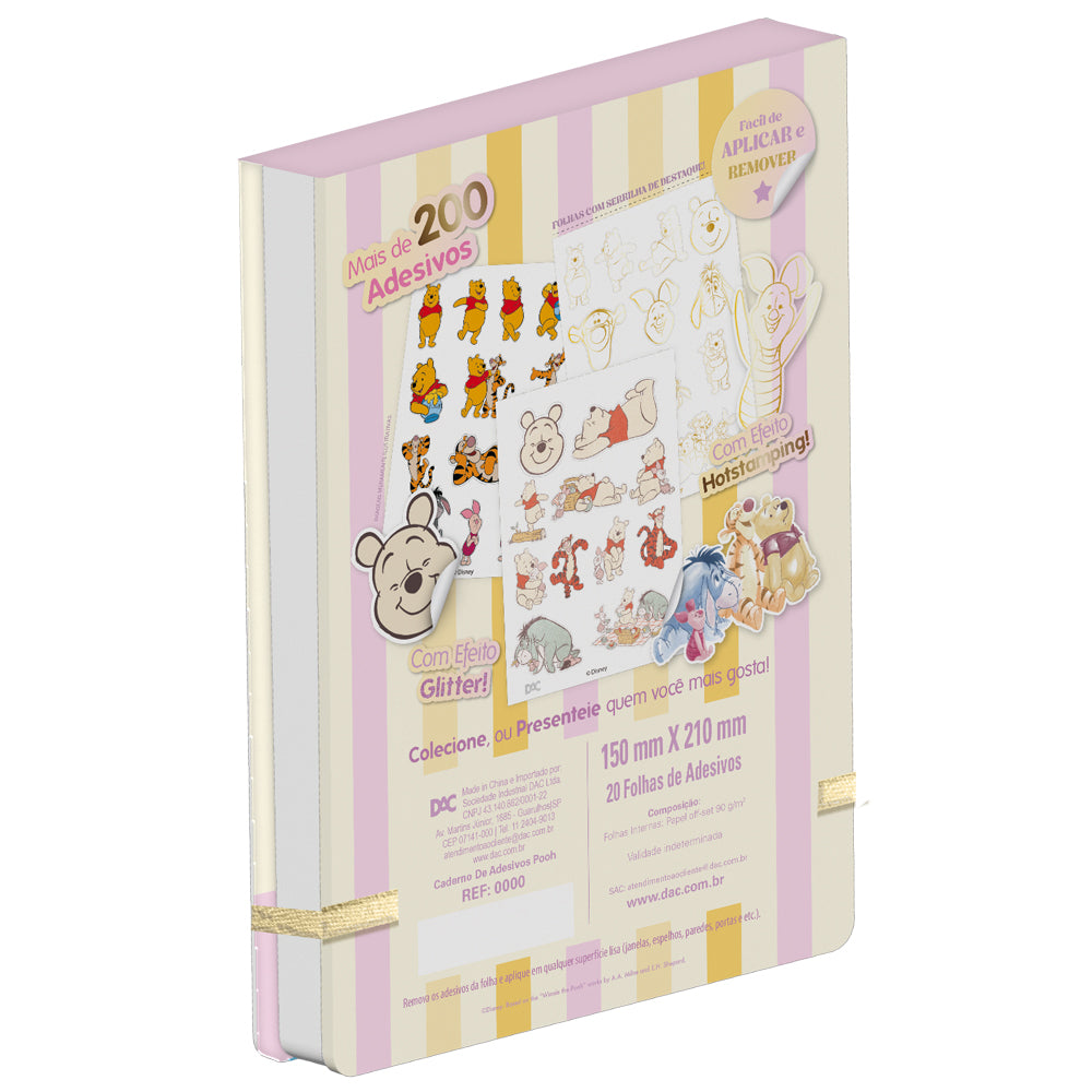 Caderno de Adesivos com 20 Folhas e 200 Adesivos - Pooh 15x21cm Dac - 5533