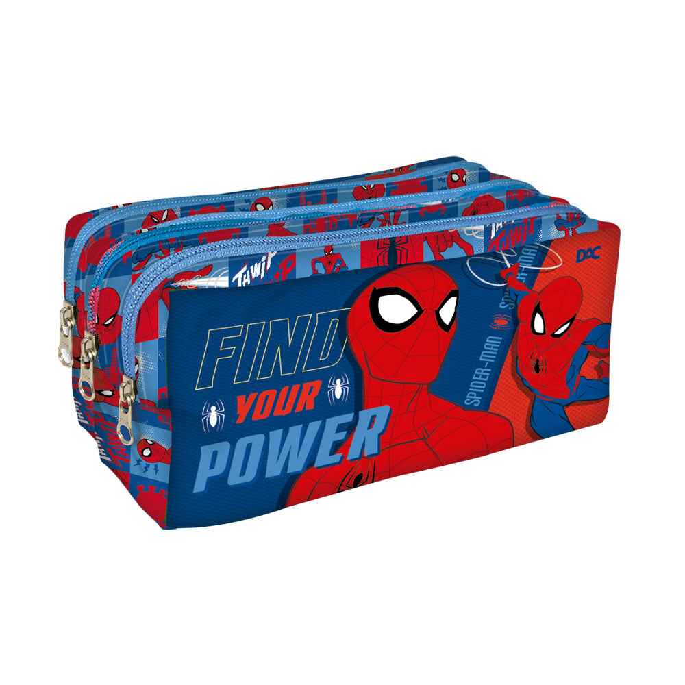 Estojo Triplo com 3 Zíperes em Tecido - Homem Aranha 19,5x11,5cm Dac - 5429