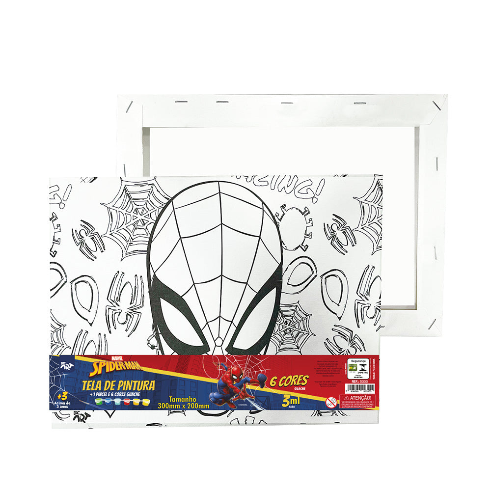 Tela para Pintura Guache com 1 Pincél e 6 Cores - Homem Aranha Dac - 5333