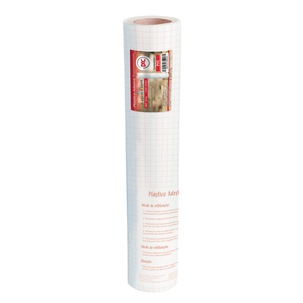Rolo Adesivo Plástico 45cm X 25m - Transparente Dac - 1704