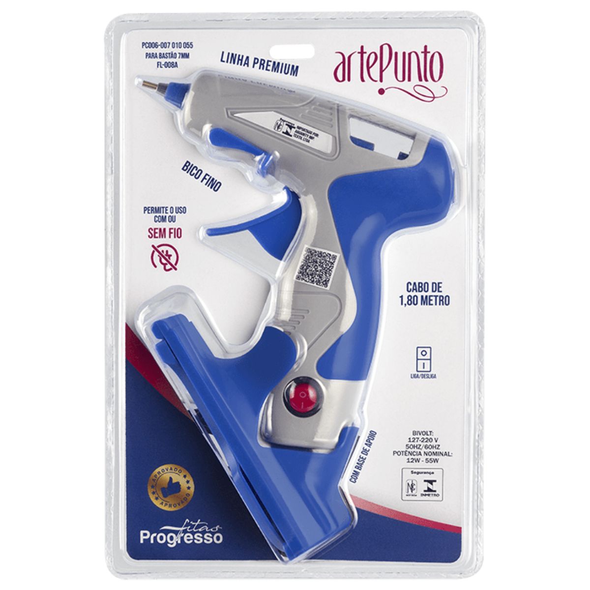 Pistola de Cola Quente 7mm Arte Punto sem Fio ou com Fio 20w Bico Fino Bivolt - Azul