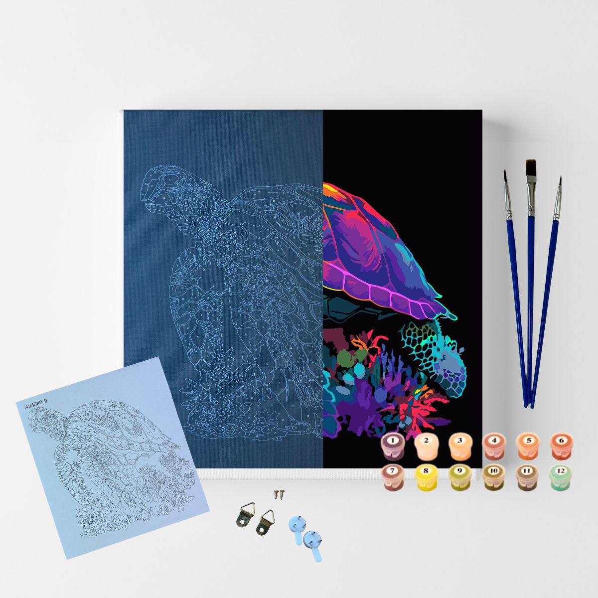 224918-kit-de-tela-para-pintura-numerada-sinoart-30x30cm-black---tartaruga-magica-523493