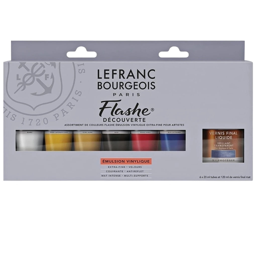 Estojo de Tinta Flashe 20ml com 6 Cores e Verniz Fosco - Lefranc Bourgeois