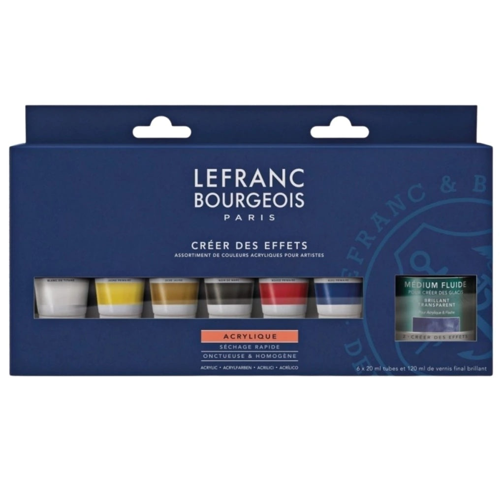 Estojo de Tinta Acrílica Fine 20ml com 6 Cores e Medium - Lefranc Bourgeois