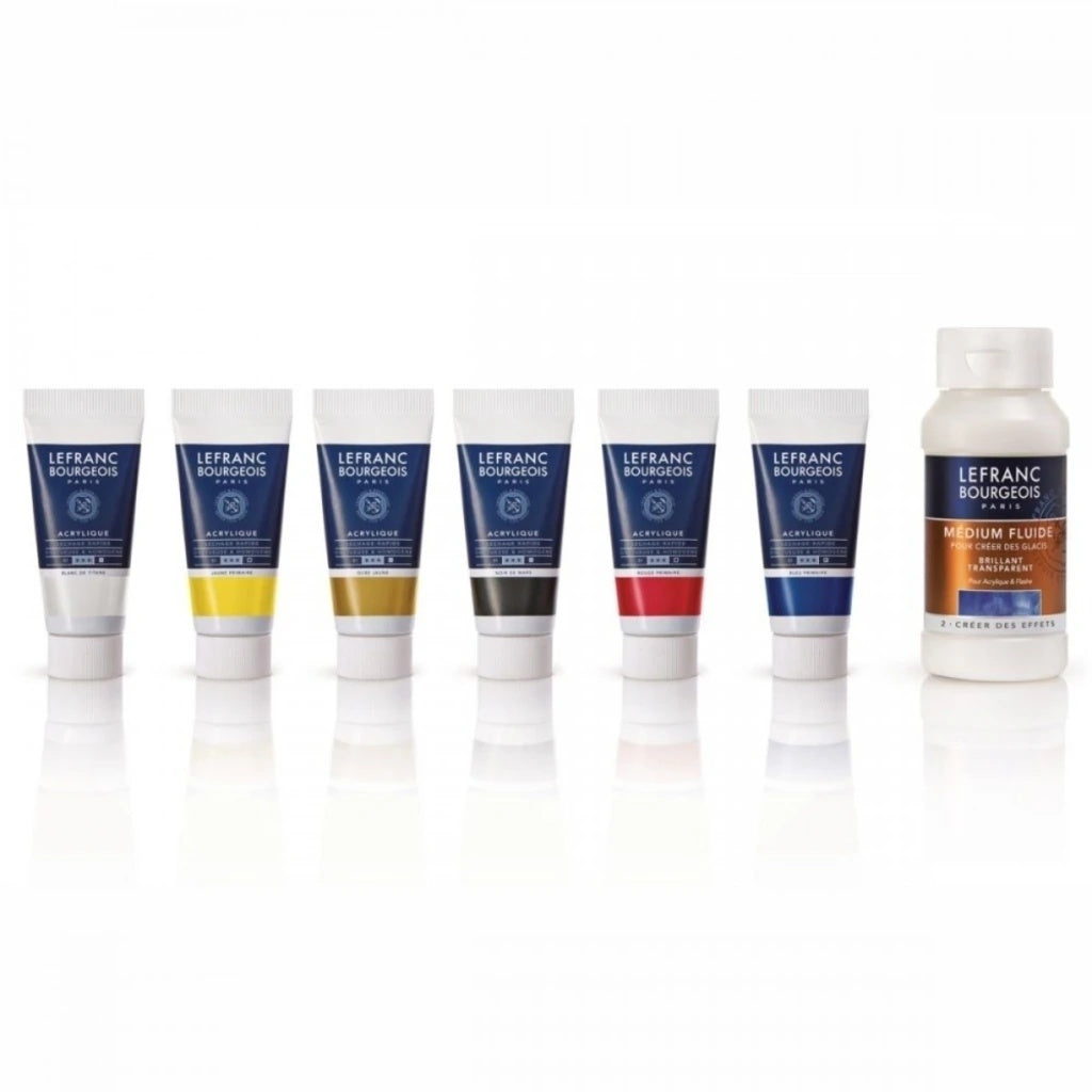 Estojo de Tinta Acrílica Fine 20ml com 6 Cores e Medium - Lefranc Bourgeois