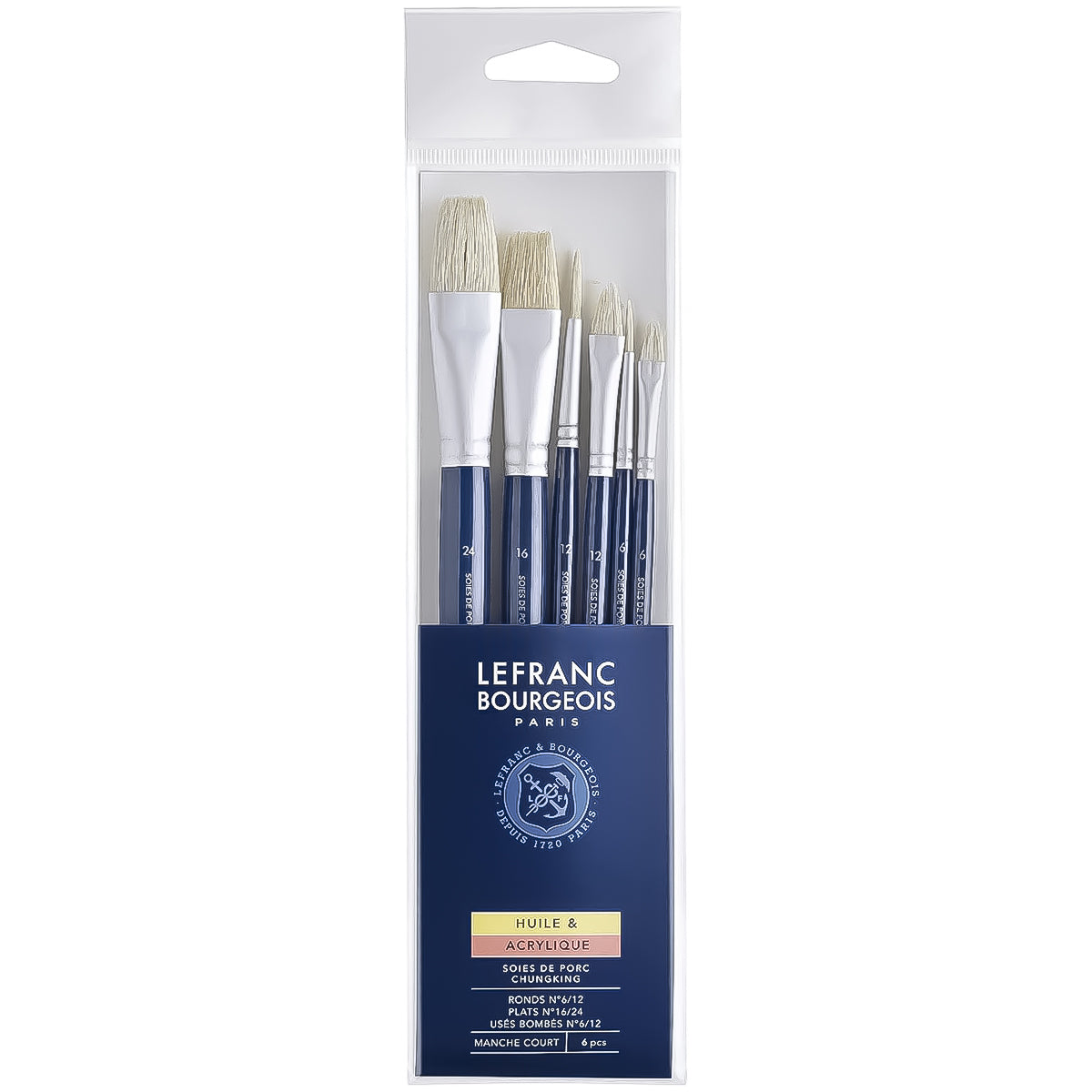 Kit Pincéis Cerda de Porco Misto Cabo Curto 6 Unidades - Lefranc Bourgeois