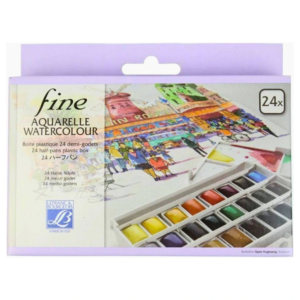 Estojo de Aquarela Fine em Pastilha com 24 Cores - Lefranc Bourgeois