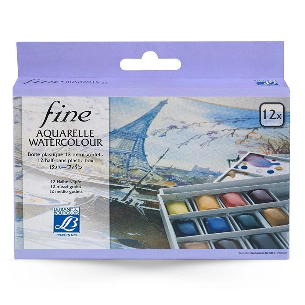Estojo de Aquarela em Pastilha com 12 Cores - Lefranc Bourgeois