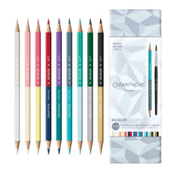 Estojo Lápis de Cor Aquarelável Caran D'ache Bicolor com 09 Unidades 18 Cores e 1 Pincel - Edição Especial