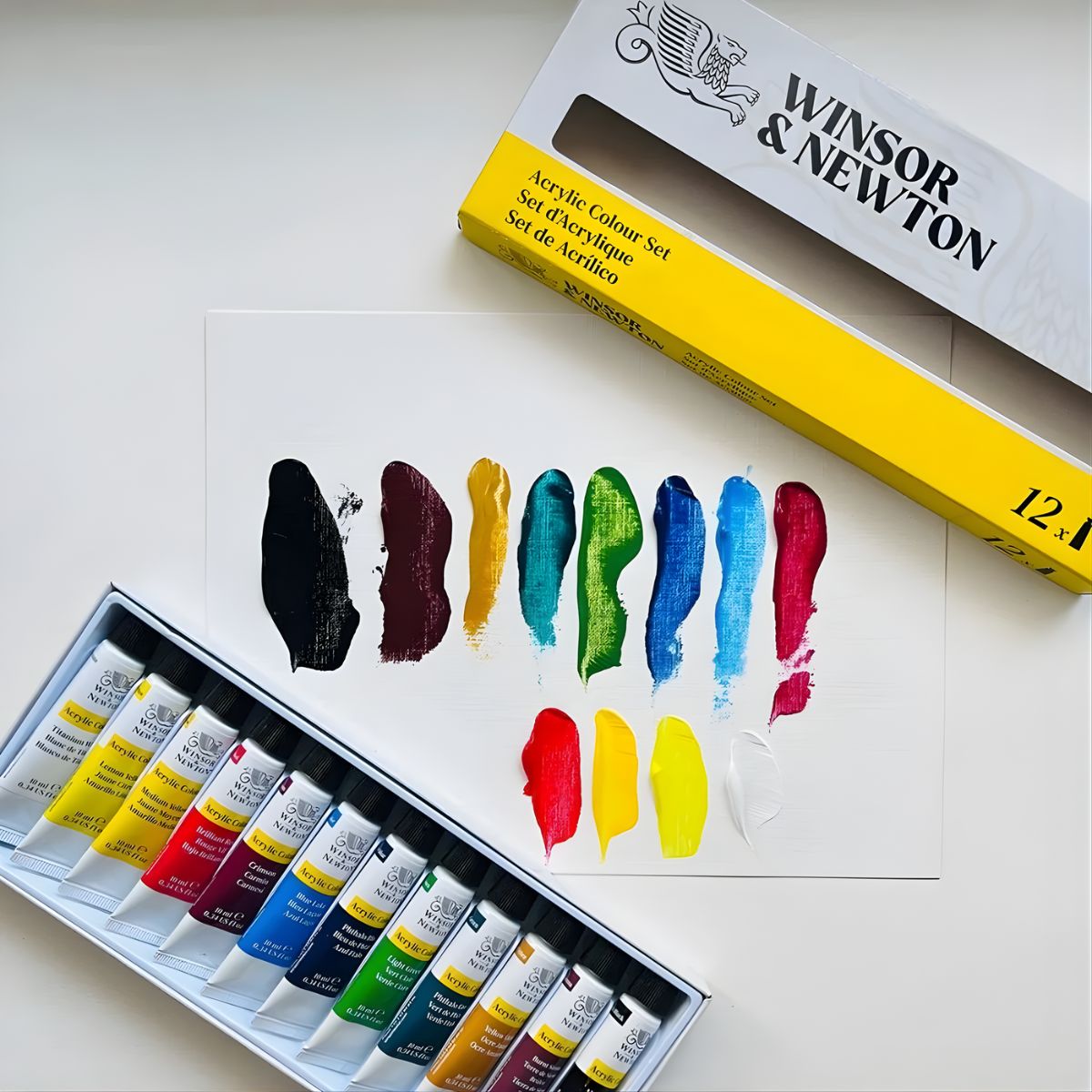 Estojo Tinta Acrílica Winsor & Newton Discover 12 Cores 10ml Consistência Fluida Secagem Rápida