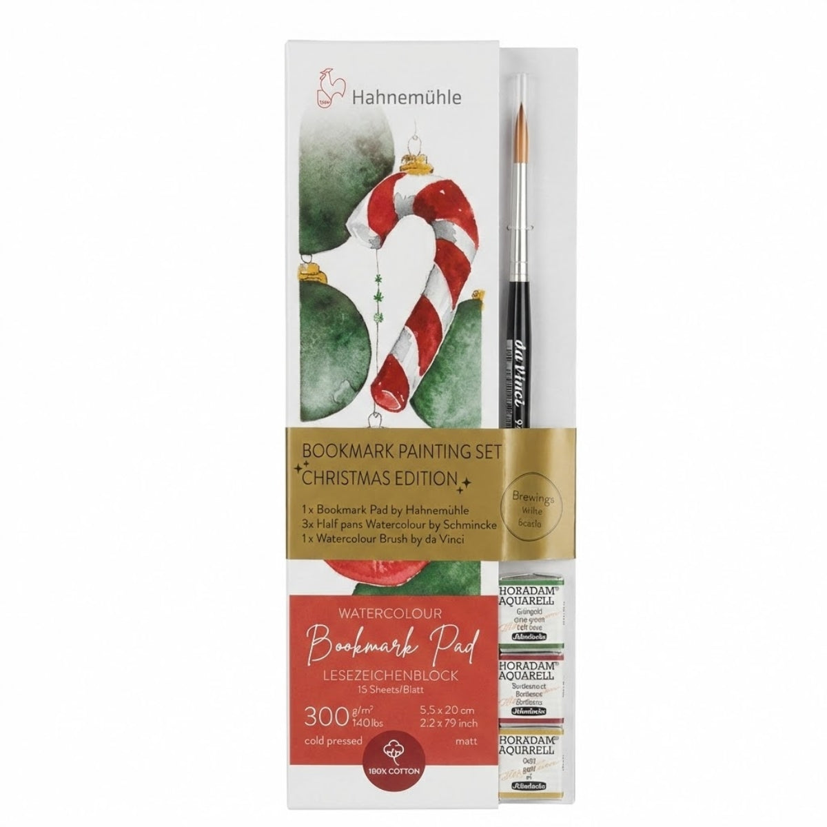Kit Marcadores de Paginas Hahnemuhle com 03 Pastilhas de Aquarela e 01 Pincel (edicao Natal)