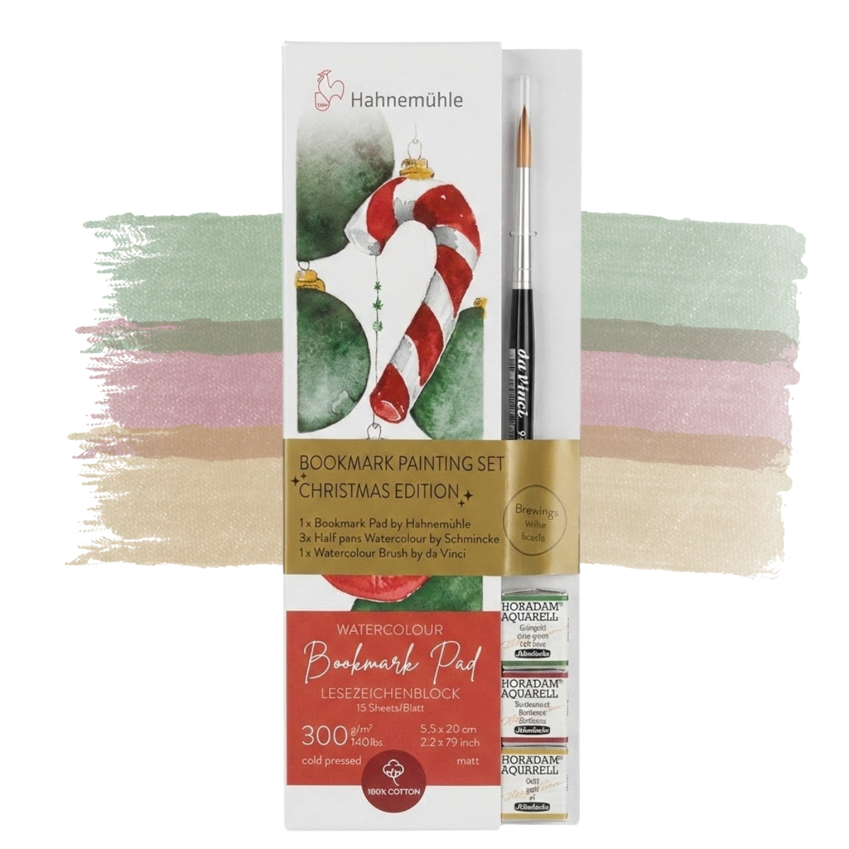 Kit Marcadores de Paginas Hahnemuhle com 03 Pastilhas de Aquarela e 01 Pincel (edicao Natal)