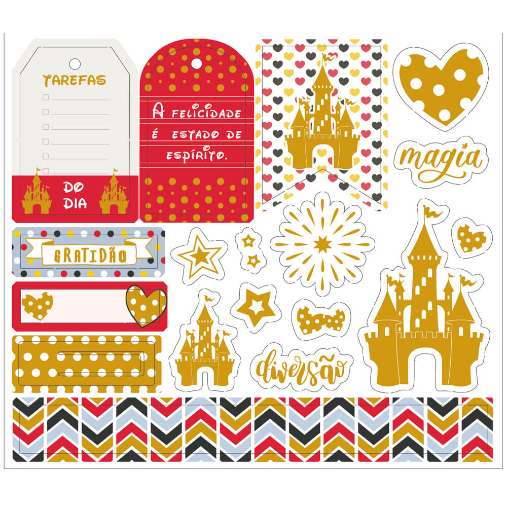 Die Cuts Apliques Recortados em Papel C Hot Stamping Coleção Mundo Magico 15,1x13,1cm para Scrapbook e Scrapdecor Ldch-020 - Litoarte