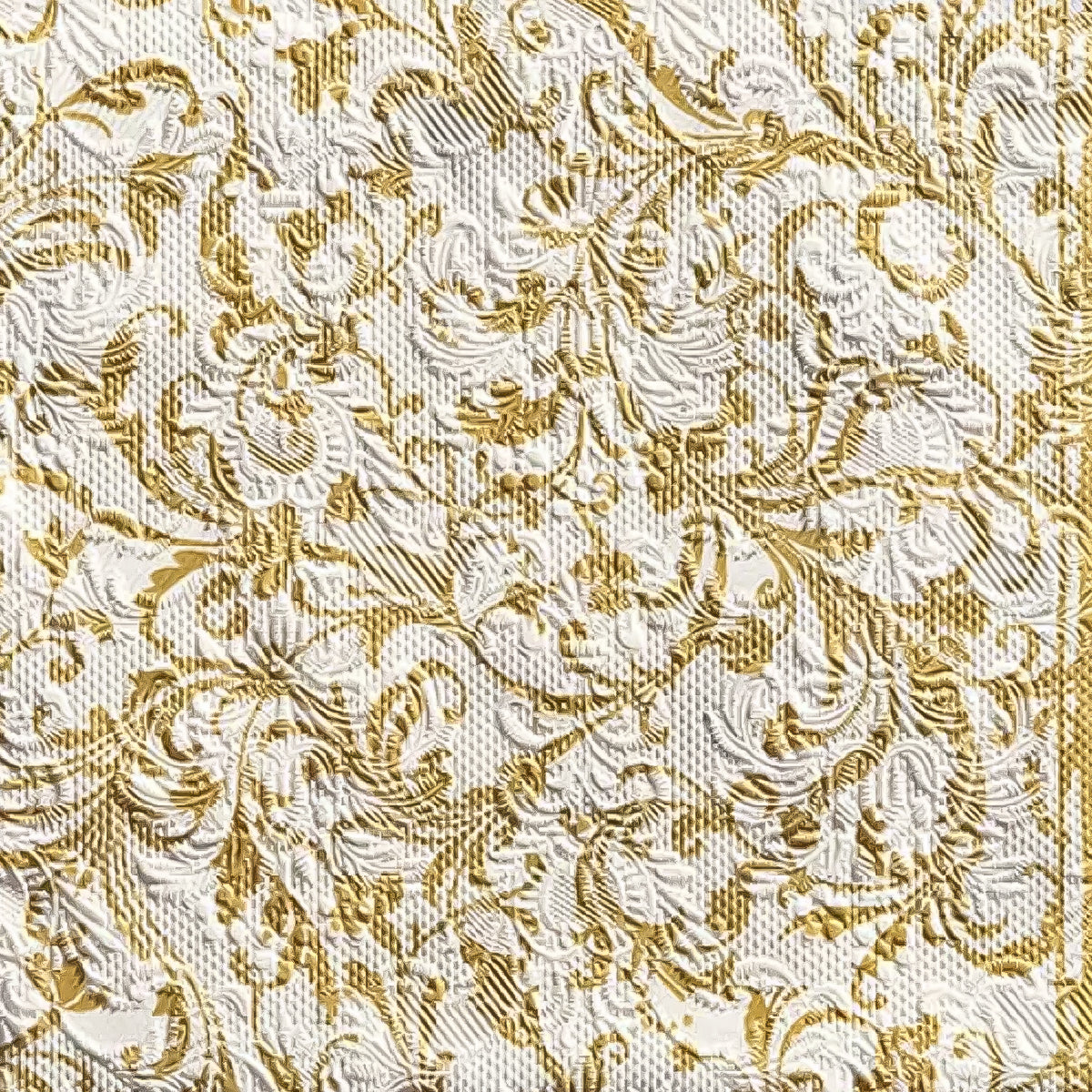 Guardanapo para Decoupage Ambiente 33x33cm com 20 Unidades - Elegância Damasco Branco & Dourado