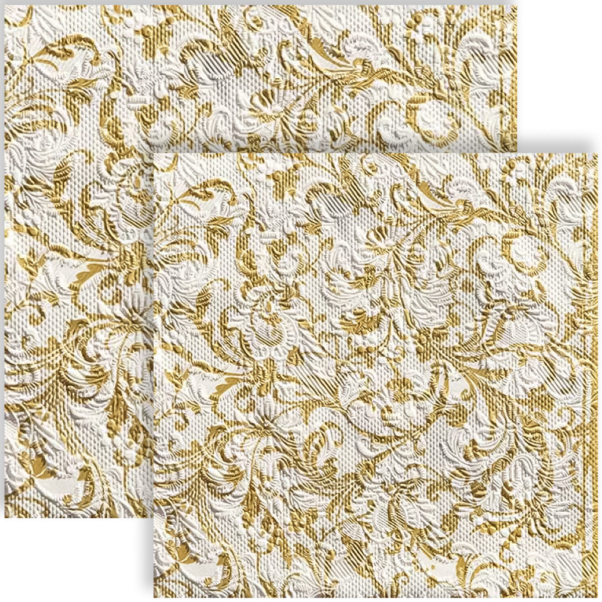 Guardanapo para Decoupage Ambiente 33x33cm com 20 Unidades - Elegância Damasco Branco & Dourado