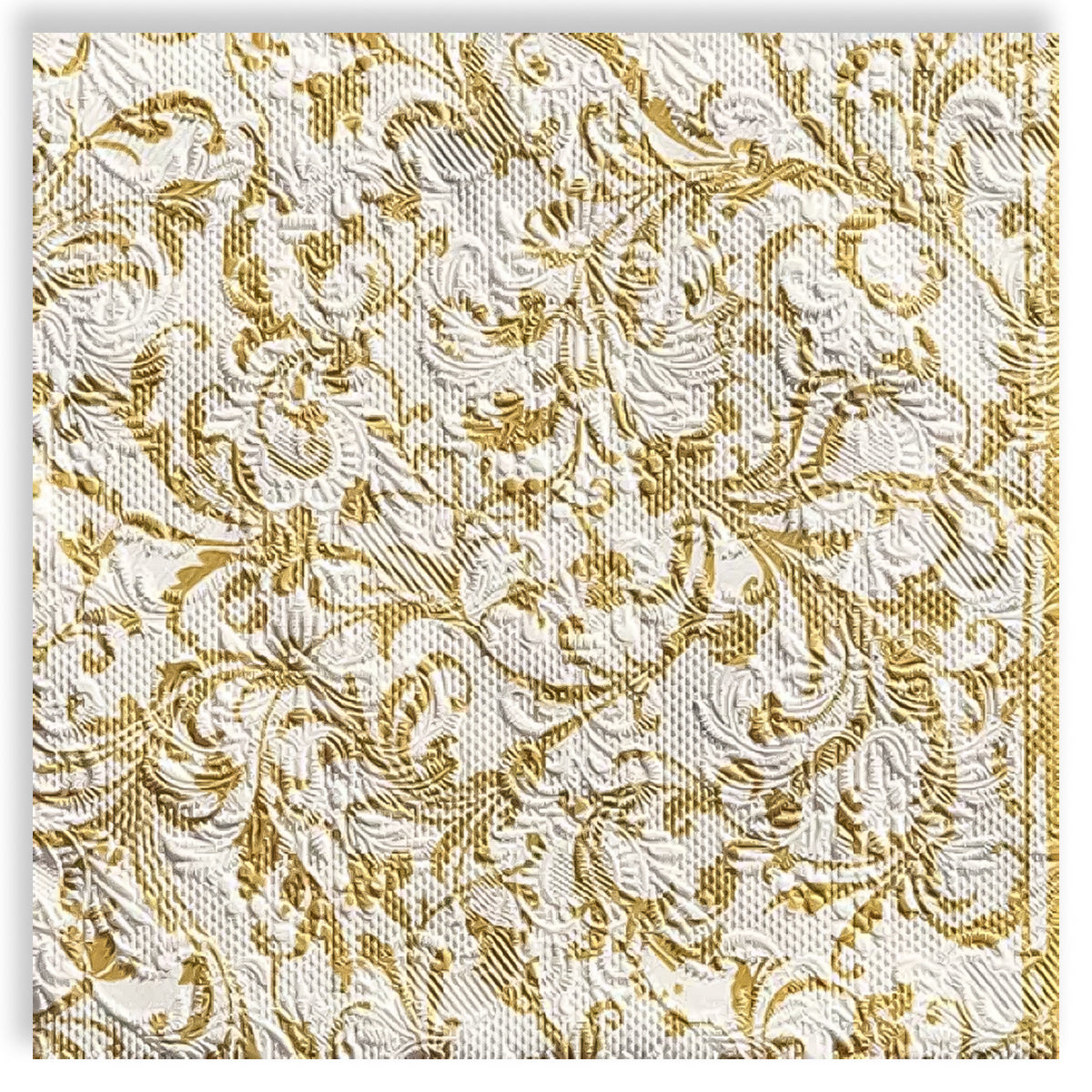 Guardanapo para Decoupage Ambiente 33x33cm com 20 Unidades - Elegância Damasco Branco & Dourado