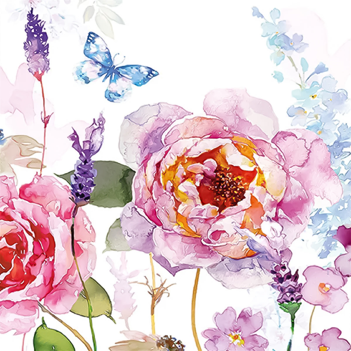 Guardanapo para Decoupage Ambiente 33x33cm com 20 Unidades - Rosas & Borboletas