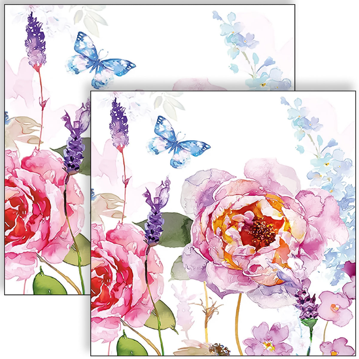 Guardanapo para Decoupage Ambiente 33x33cm com 2 Unidades - Rosas & Borboletas