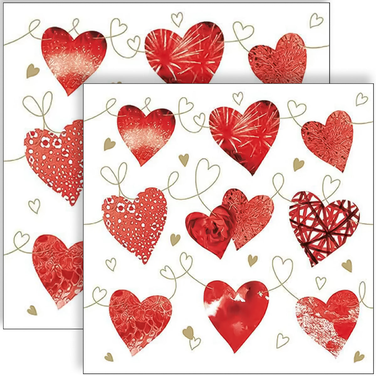 Guardanapo para Decoupage Ambiente 33x33cm com 2 Unidades - Corações Vermelhos