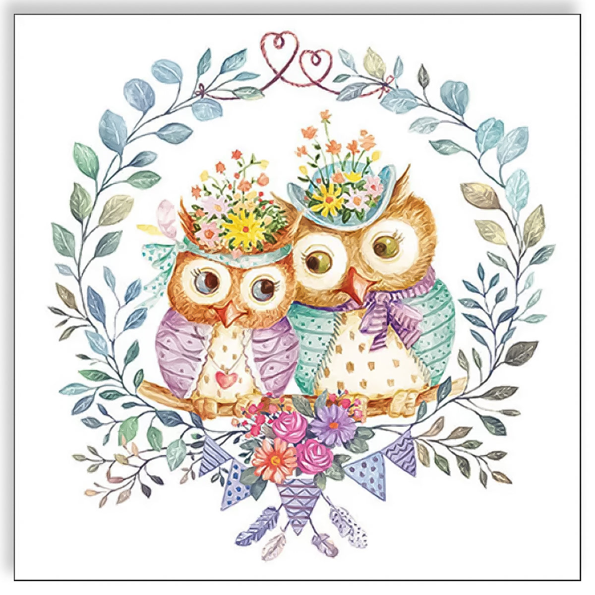 Guardanapo para Decoupage Ambiente 33x33cm com 20 Unidades - Casal de Corujas