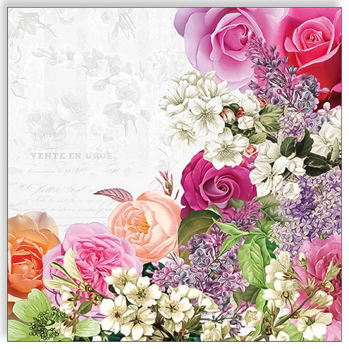 Guardanapo para Decoupage Ambiente 33x33cm com 2 Unidades - Borda de Flores Mistas