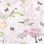 Guardanapo para Decoupage Ambiente 33x33cm com 20 Unidades - Pássaros e Borboletas Rosa