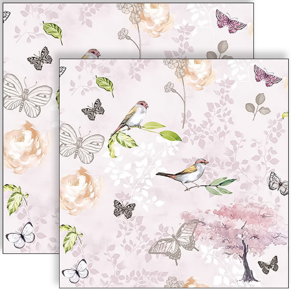 Guardanapo para Decoupage Ambiente 33x33cm com 20 Unidades - Pássaros e Borboletas Rosa
