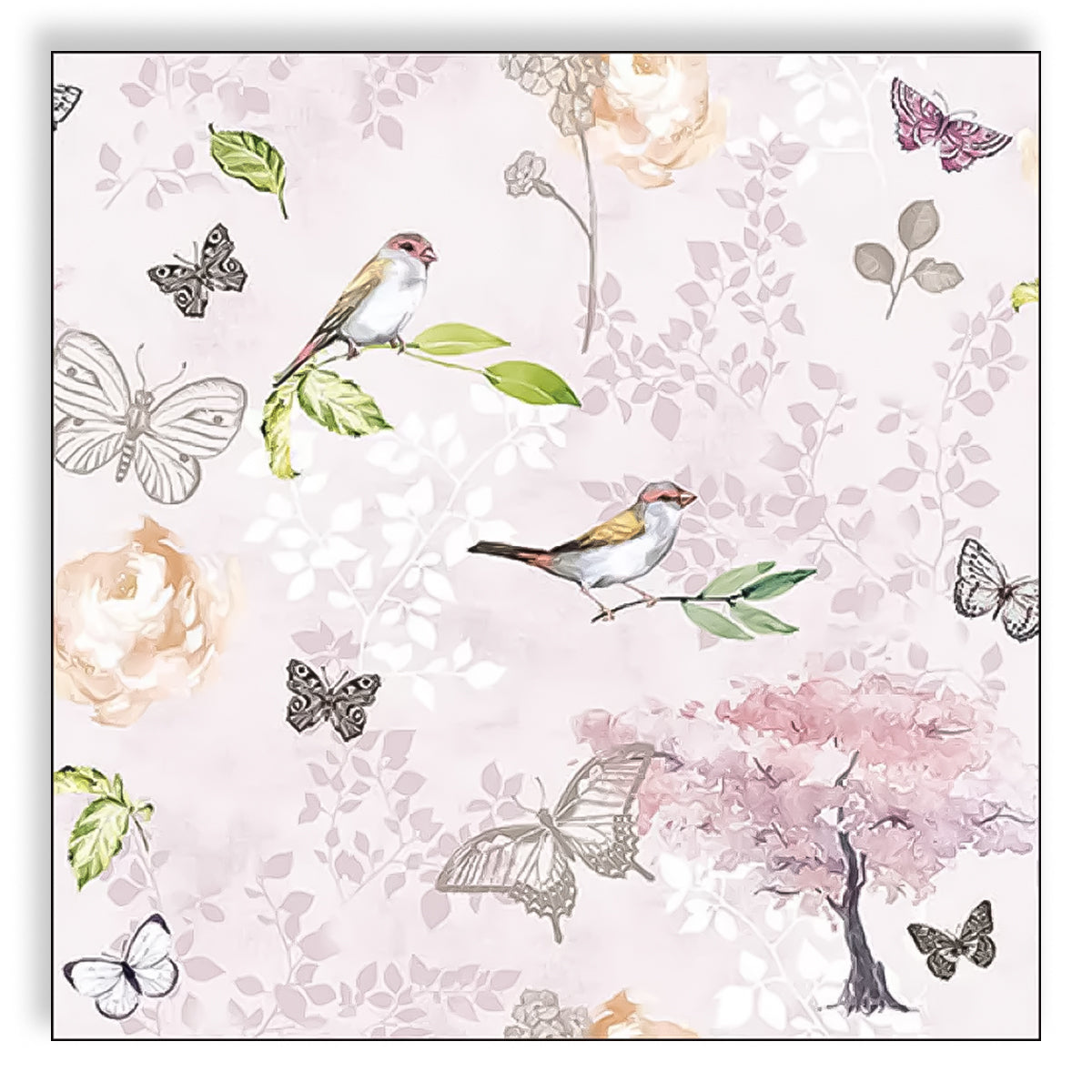 Guardanapo para Decoupage Ambiente 33x33cm com 20 Unidades - Pássaros e Borboletas Rosa