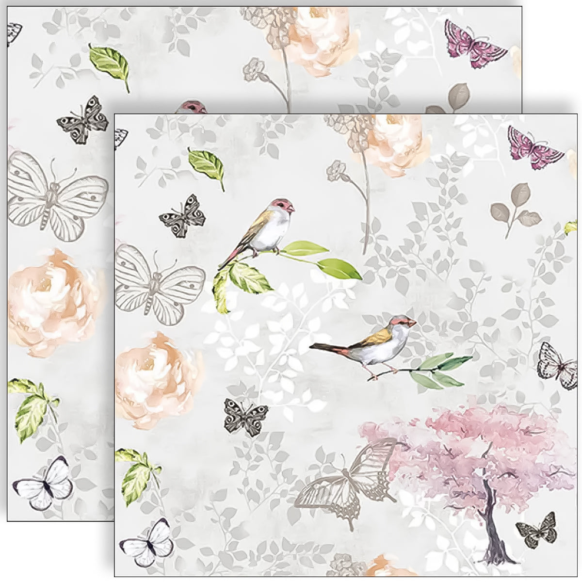 Guardanapo para Decoupage Ambiente 33x33cm com 20 Unidades - Pássaros e Borboletas Cinza
