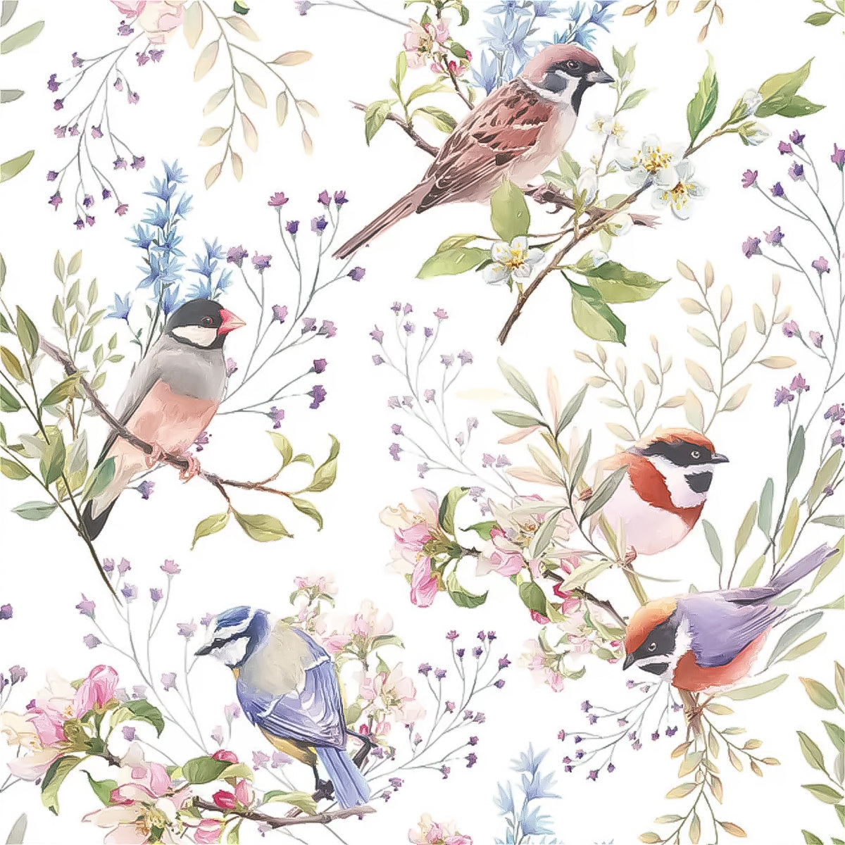 Guardanapo para Decoupage Ambiente 33x33cm com 2 Unidades - Pássaros & Flores