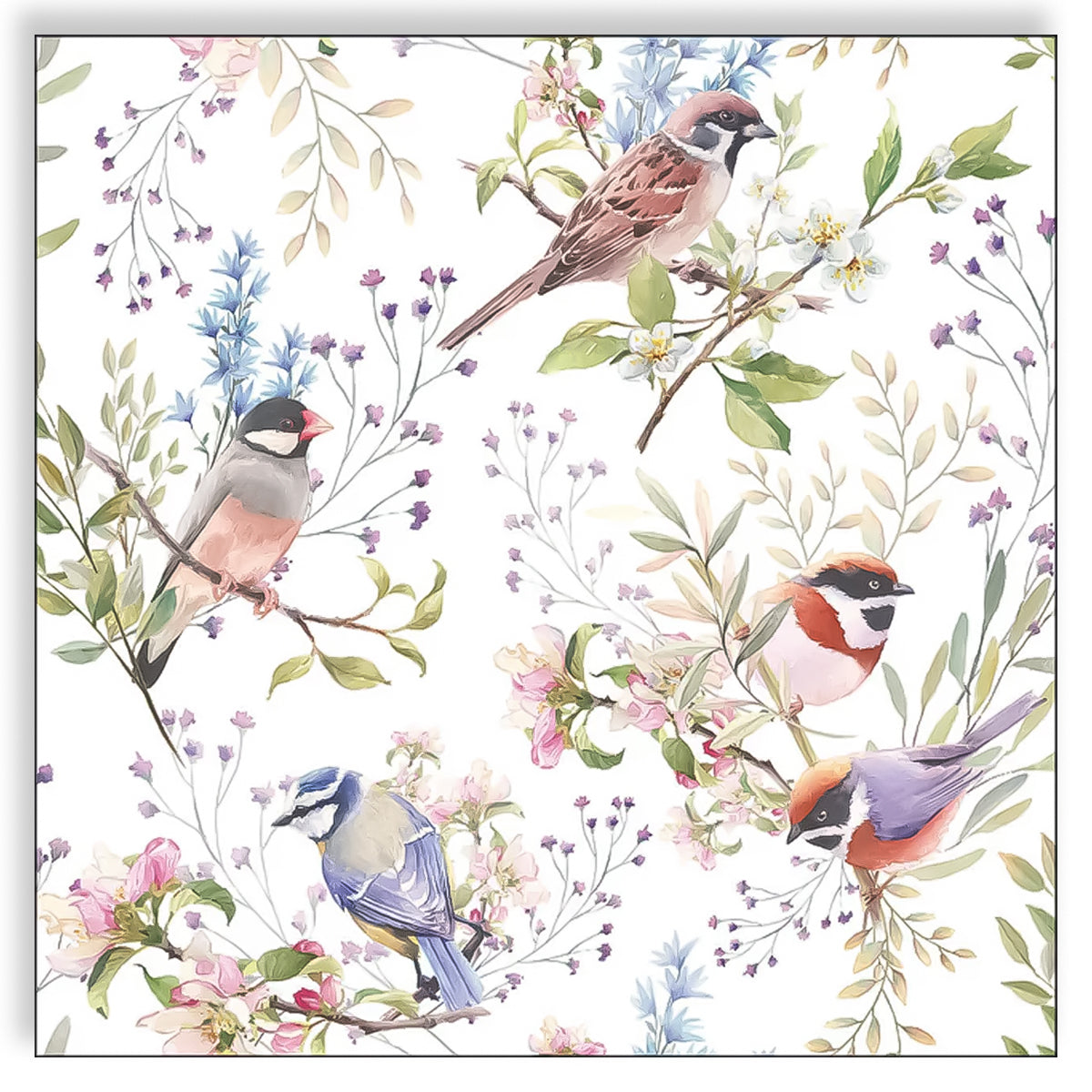 Guardanapo para Decoupage Ambiente 33x33cm com 20 Unidades - Pássaros & Flores