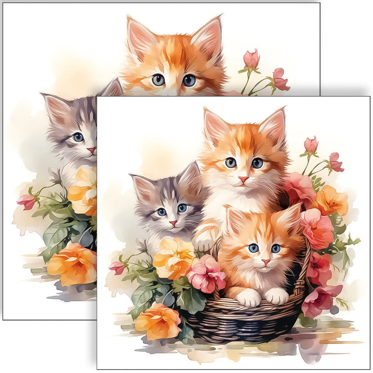Guardanapo para Decoupage Ambiente 33x33cm com 20 Unidades - Gatinhos na Cesta