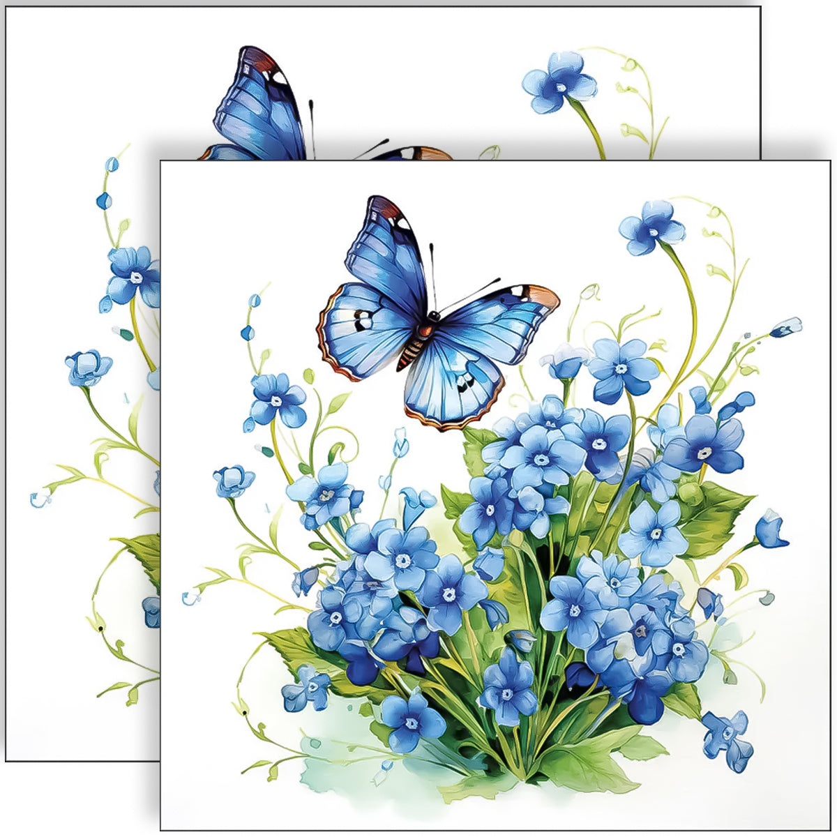 Guardanapo para Decoupage Ambiente 33x33cm com 20 Unidades - Flor & Boboleta Azuis 