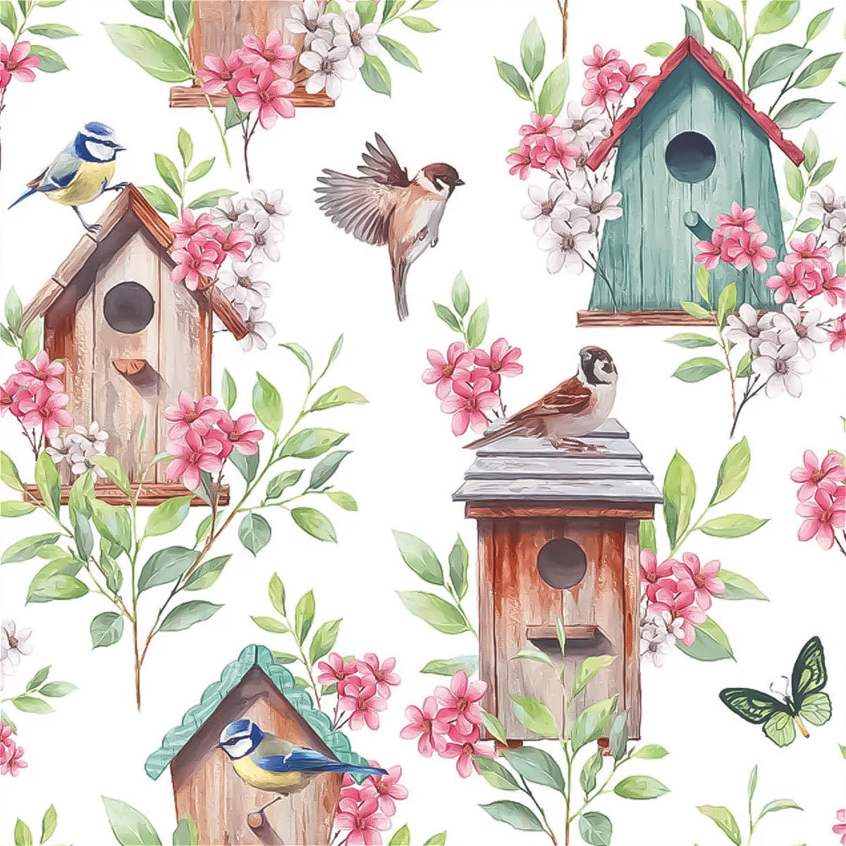 Guardanapo para Decoupage Ambiente 33x33cm com 20 Unidades - Casa de Pássaros de Madeira
